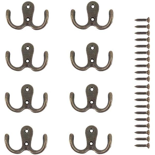 8 stykker metall dobbel skrue krok kroker og klesstativer Hjemmeoppbevaring Hyller Skuffer Skap Bad (bronse)