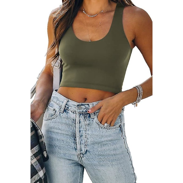 Kvinder ærmeløs vest solide korte tanktops S GREEN