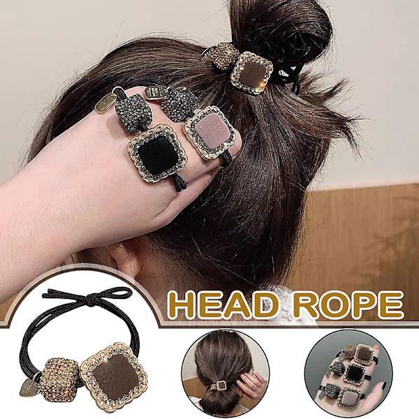 Mode hästsvansslips Hårmanschett Strass Lyx Elastisk Wrap Hårrep Eleganta hårtillbehör Black