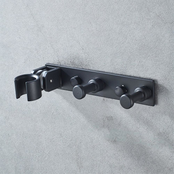 Duschhuvudhållare Väggfäste med 2 hängkrokar Handhållet duschfäste Behövs ingen borrmaskin Black Style 2