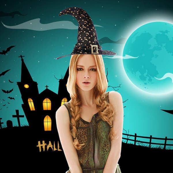 2 stk Halloween Heksehat - Halloween Vintage Måne Stjerne Heksehat