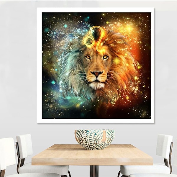 5D DIY Diamond Set Full Diamond Diamond painting Olohuoneen seinätarrat, leijona (30X30CM),