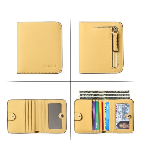 Kvinnors Compact Bifold lyxig plånbok i äkta läder apricot yellow