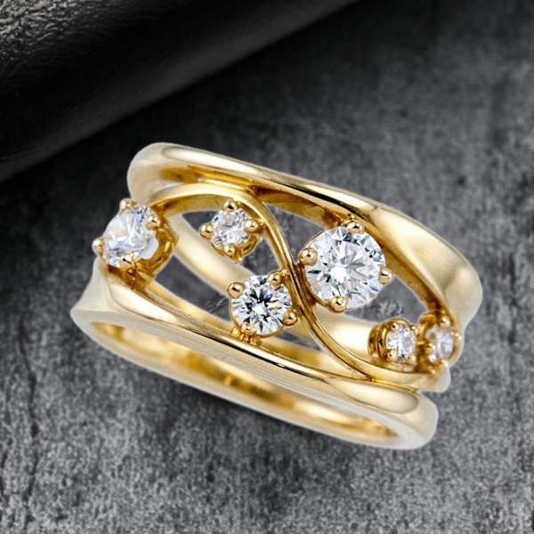 Kvinnor Fingerring Anti Tarnish Hollow Wavy Line Geometrisk Cubic Zirconia Ring för förlovning US 9