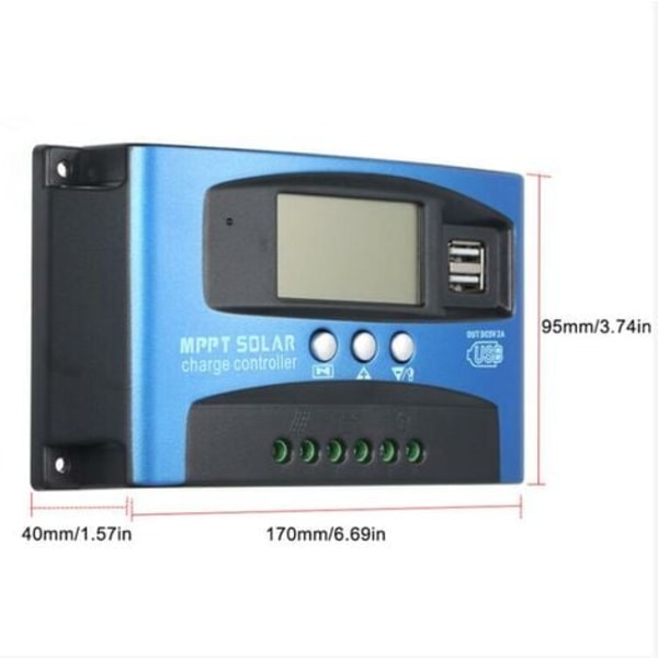 12V/24V Smart Battery MPPT Solar Panel Regulator Controller med 5 USB-porter LCD-skjerm, maks ladestrøm 30A