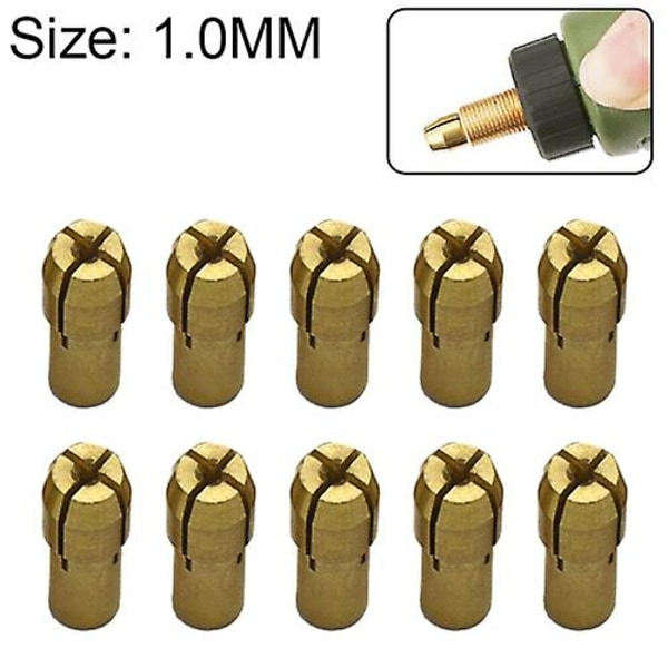 10 stycken elektriska sliptillbehör Tre-käft kopparchuckmutter Inre håldiameter: 1,0 mm