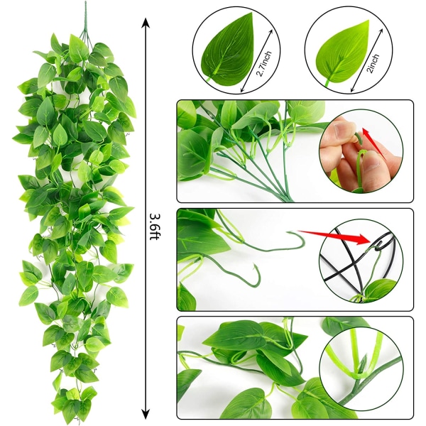 Pak kunstige hængende planter, 110 cm falske hængende planter Falske vedbend vinstokke til indendørs udendørs vægdekoration