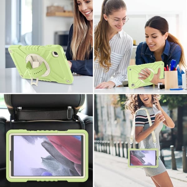 Samsung Galaxy Tab A7 Lite X Rotasjon Hybrid Silikondeksel med Stropp Gul Grön Vit