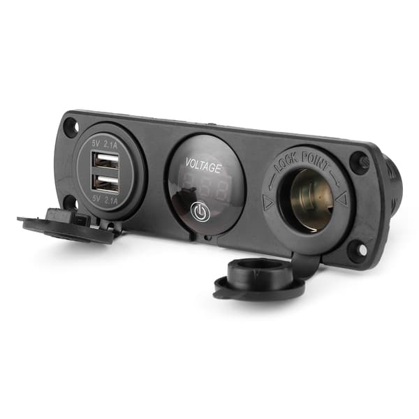 3-hulls bilbryterpanel Dobbel USB-lader LED digitalt voltmeter sigarettenneruttak