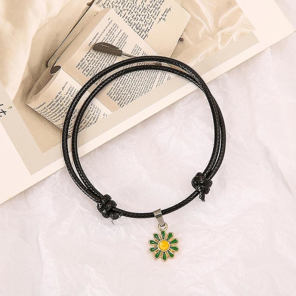 10 stk svart par armbånd ensfarge justerbar håndlaget enkle slitesterke smykker gaver til kvinner Small White Daisies