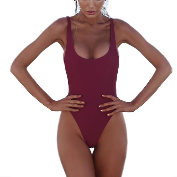 Naisten Push Up Solid Selkänojaton Monokini yksiosainen uima-asu Wine Red L