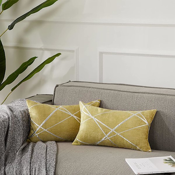 Dekorativ soffa örngott, soffa tjock kudd örngott, fyrkantig grå lyx kuddar 2 set 30*50 cm Jaune