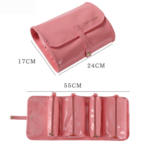 Multifunksjonell kosmetikkpose oppbevaringsveske Avtakbar reisetoalettveske med stor kapasitet (rosa)
