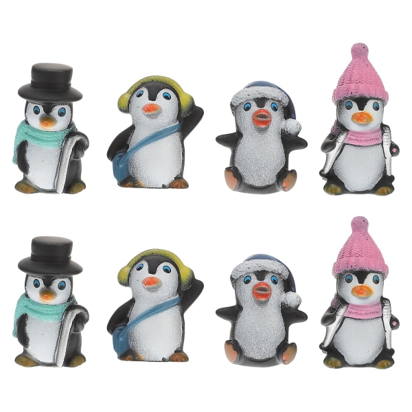 8stk Penguin Ornament Vinter Penguin Statuer Bonsai Dekor