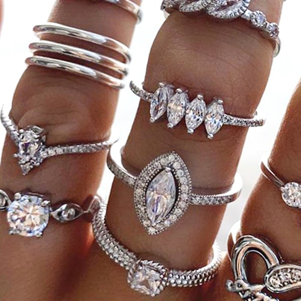 15 stk/sæt Kvinder Bohemian Kunstig Gemstone Rhinestone Finger Ring smykker gave