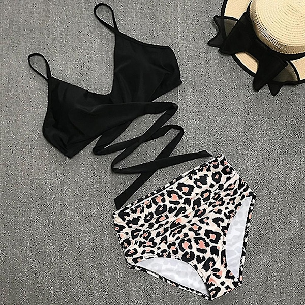 kvinder Floral High Waist Bikini Sæt Badedragt Sommer Sexet Badetøj Strandtøj Black 2XL
