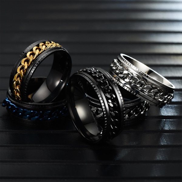 Mænd Ring Simple høj poleret mode smykker Roterende kæde indlagt finger ring til fest Blue US 7