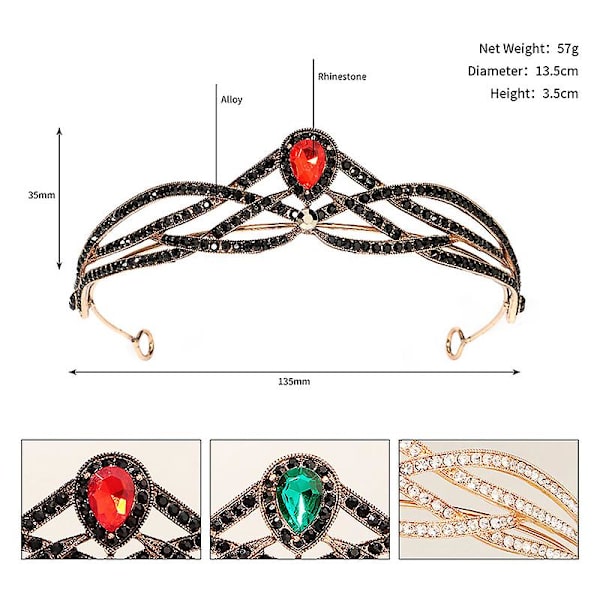Brudkrona Huvudbonader Halvcirkel Lyxlegering Strass Inlagt pannband för kvinnligt bröllop Ancient Gold   Green Diamond