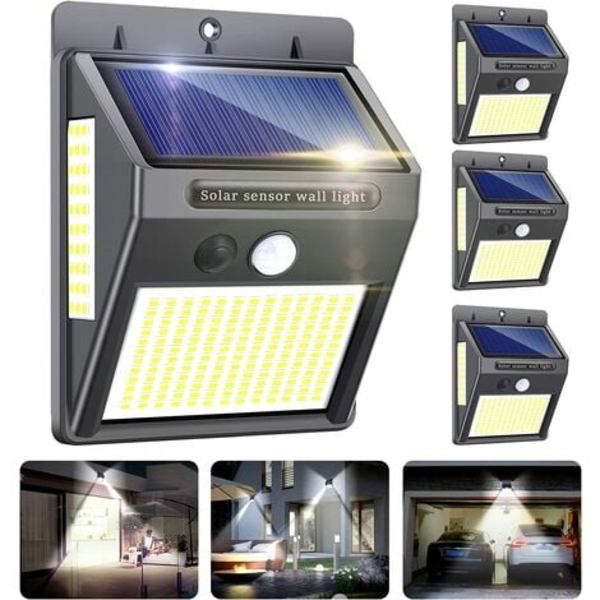 Utendørs solcellelys 4 pakke 216 LED 1000 lumen utendørs solcellelys med bevegelsessensor 300º vidvinkel utendørs solcellelys