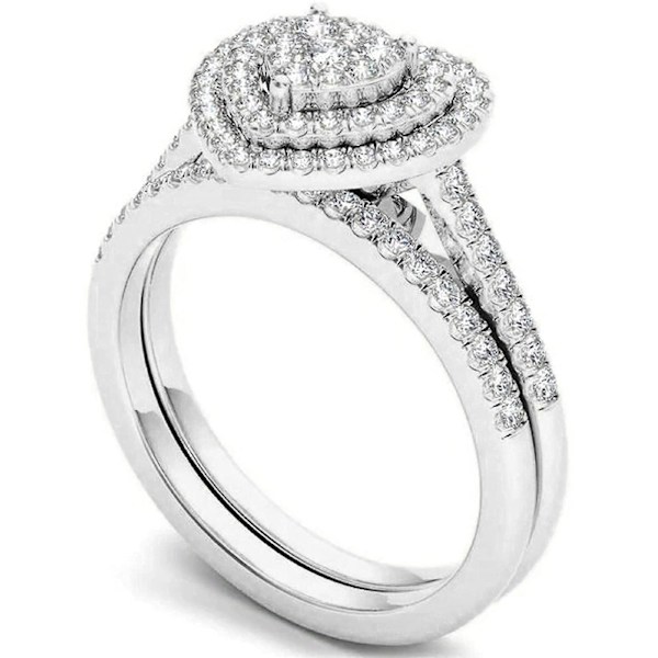 2st/ set Ring Attraktiv Dekorativ Legering Delikat Hjärtform Strass Kvinnor Brudring För Bröllop Golden US 10
