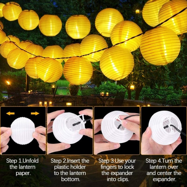 Udendørs LED Lantern Solar String Lights (6,5 m 30 hvide lanterner),