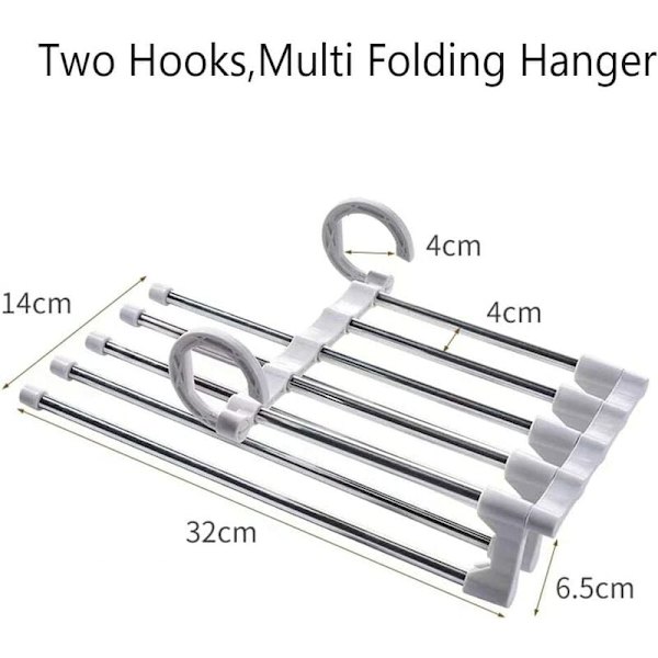 Oppheng for flere bukser, sett med 2 plassbesparende oppheng, Magic Multi Hanger-oppbevaring, sammenleggbar reisehenger