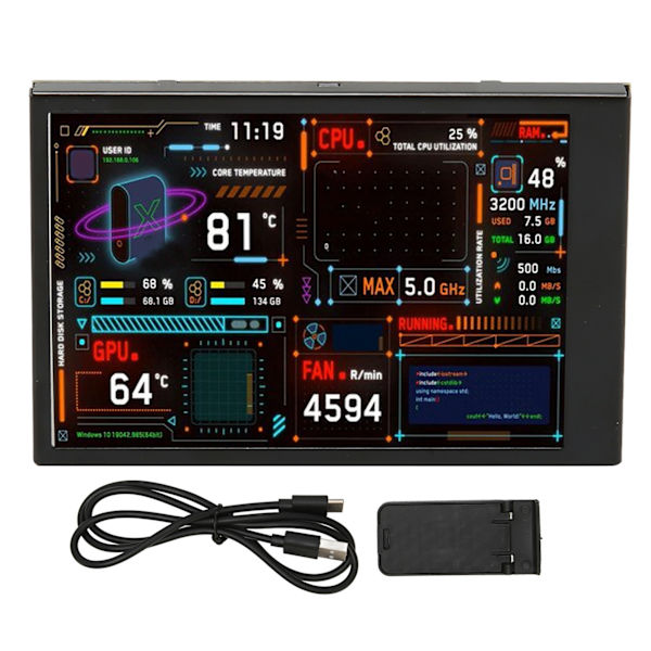 3,5 tommer IPS dæmpbar USB C PC CPU GPU RAM temperaturmonitor med tilpasselig temaeditor