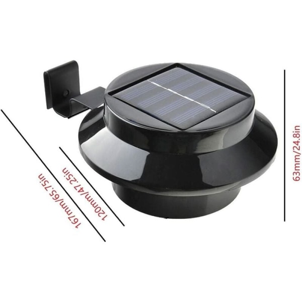 stk Black Shell White Light 3 LED Solar Fence Light Vandtæt Hegn Vask Light Have Light, til udendørs, have, gård