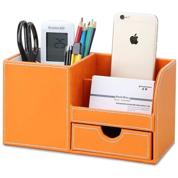 Läder Pennhållare - Orange Halvläder