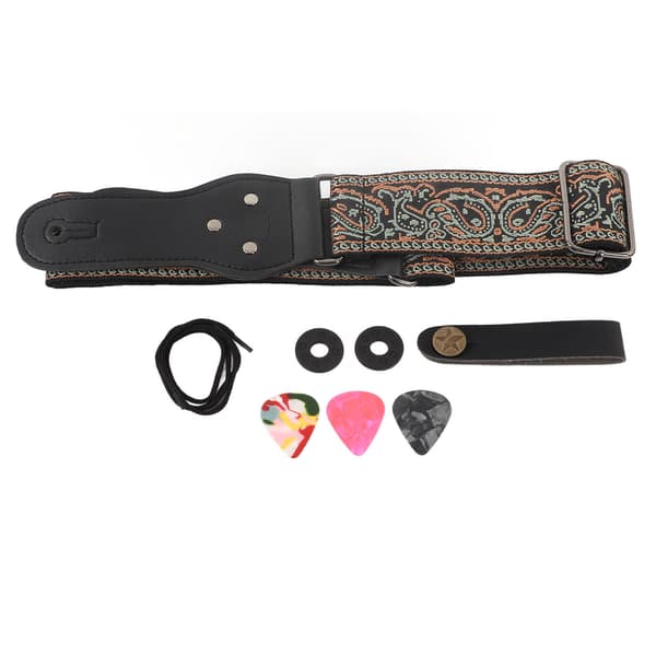 Justerbar Nylon Broderad Elgitarr Axelrem Halkfritt Spänne Grön Brun