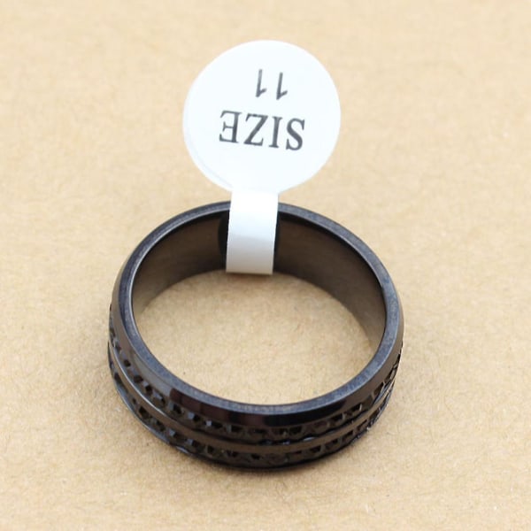 Unisex sort 2-rækket rhinestone rustfrit stål bryllupsring os str. 7-12 7