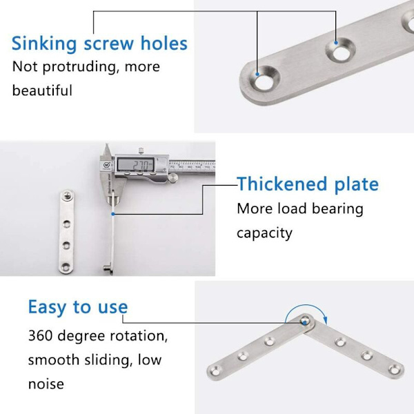 4 stk Word Hinge Stort 100mm*16mm Rustfritt stål Word Hengsel Toppakselhengsel