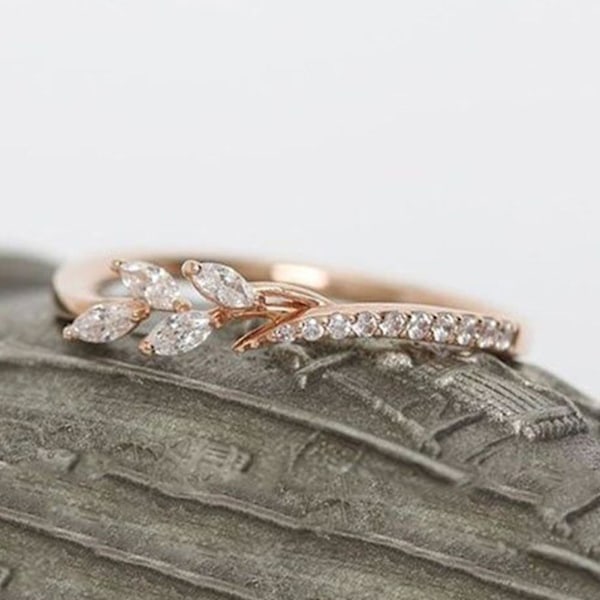 Dammode Bladform Marquise Cut Cubic Zircon Inlagd Finger Ring Smycken Silver US5