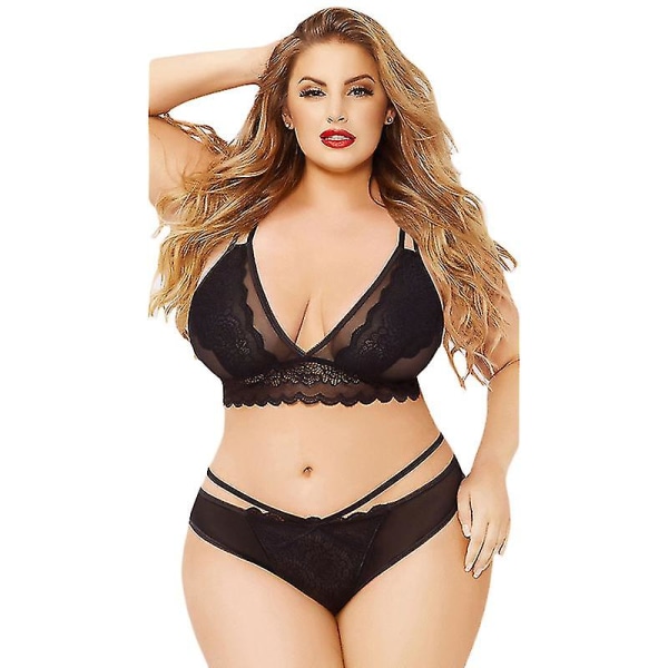 Kvinnor Spets Underkläder Set Sexiga Nattkläder Underkläder Nattkläder Black 5XL