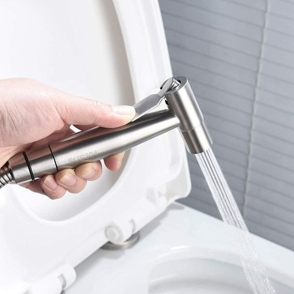 Rostfritt stål Bidé Handdusch, Högtrycks Bidé Toalett Dusch Spray Idealisk för vägghängd toalett, Borstad Nickel, WS024