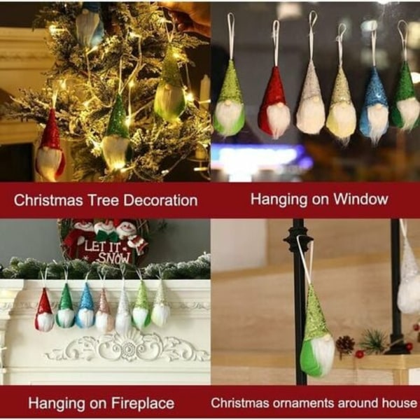 Bling Gnome prydnader för julgranar, dvärgar Hängande semesterdekorationer Handgjorda svenska glitter plysch jultomten