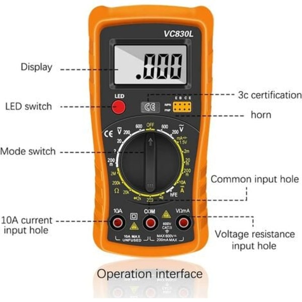 Digitalt multimeter, digitalt automatisk multimeter, profesjonell elektrisk tester, voltmeter/motstand/kontinuitet/dioder Ap