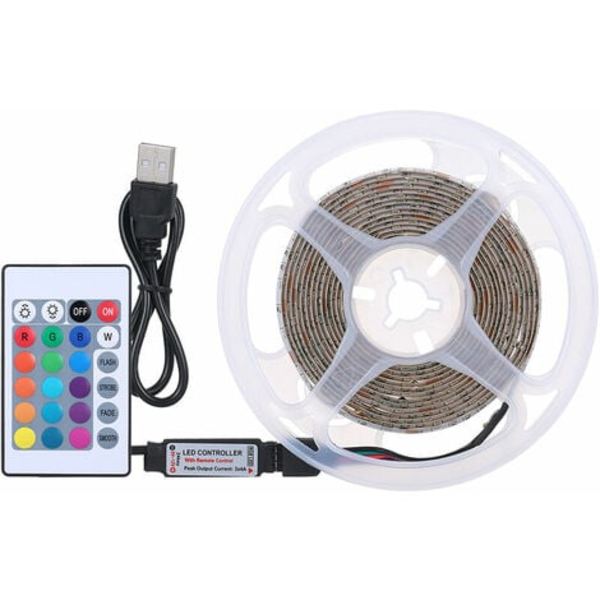 DC5V RGB LED-remsa fjärrkontroll USB - power 4 ljuseffekter IP65 vattentät klass SMD3825, 13W 3 meter 180LEDs