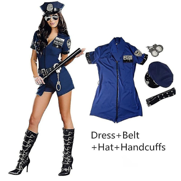Naisten lyhythihainen poliisin univormu Halloween Party Fantasy-6 S B