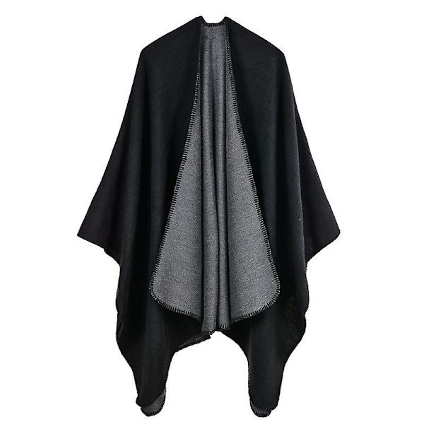Solid Cashmere Wide Slid Cape, Warm Mono Cape, Plain Cape black and gray