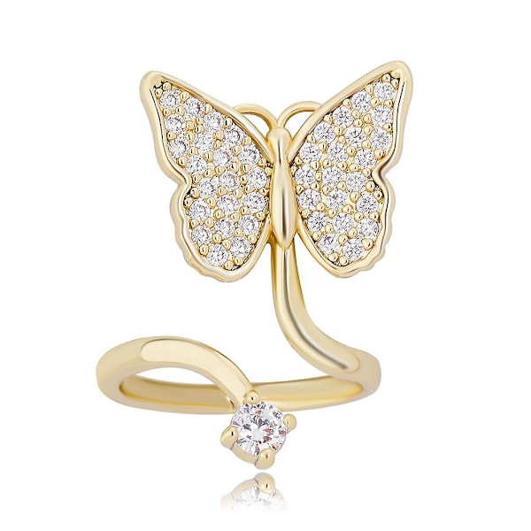 Mode Bling Butterfly Nagelring Guld Silver Färg Cubic Zirconia Justerbara Ringar Hip Hop Smycken Nagelring För kvinnor
