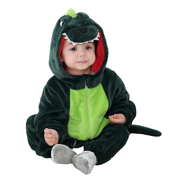 Baby Dinosaur Kostume Børne Sød Hættetrøje Jumpsuit Halloween A-Dark Green Dinosaur 24-30 Months