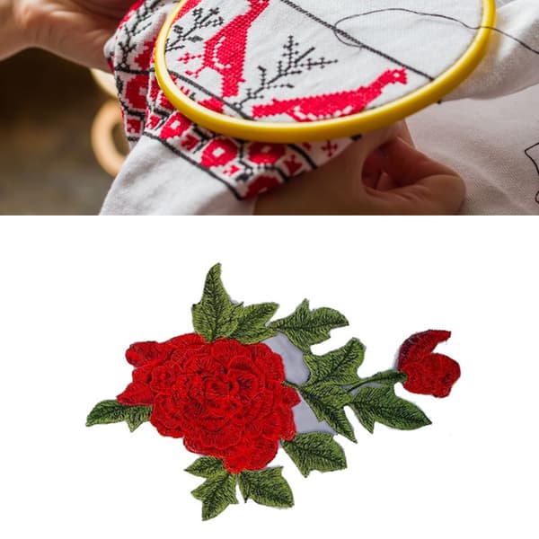 Rose Patch 25,5x18,5 cm Udsøgt tekstur holdbar polyester multifunktionel blomsterpatch til tøj, tasker og sko