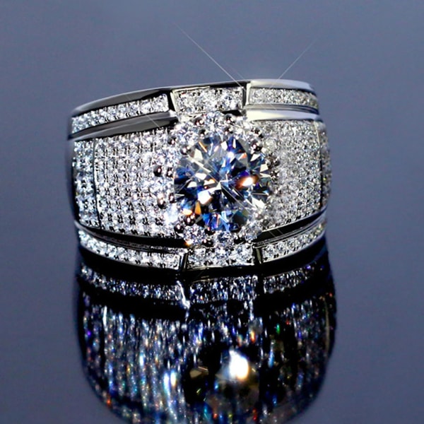 Män Mode Rhinestone Silver Pläterad Bröllop Engagemang Finger Ring Smycken US 10
