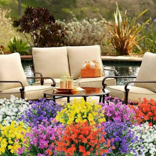 UV-resistente udendørs kunstige planter og blomster - Gul 8 STK