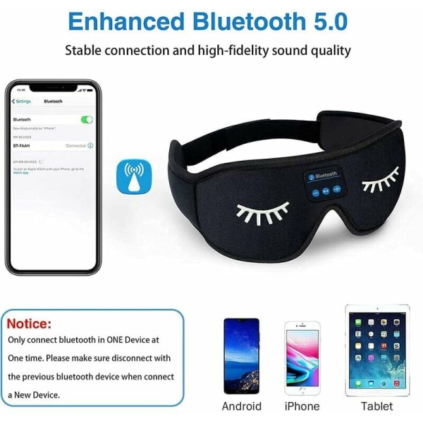 Bluetooth sömnmask Trådlösa sömnhörlurar 3D Bluetooth -hörlurar Brusreducerande hörlurar för sömn Nattmask Hand Make Andningsbar Ultra-S