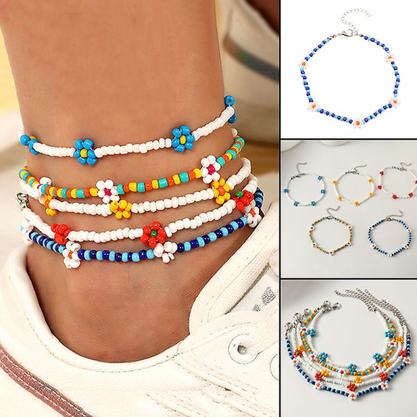Multicolor Boho Beaded Ankellænke Justerbar Håndlavede Ankelarmbånd Modetilbehør til kvinder