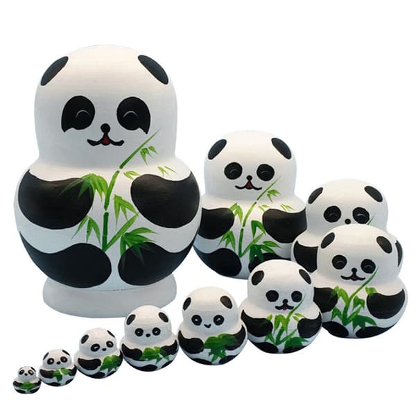 10 st Söta Panda Målade Ryska Nesting Trädockor Julklapp Hantverksset