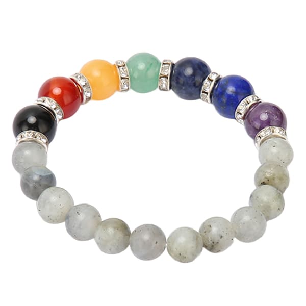 Chakra Perlearmbånd Elastisk Snøre Stresslindring Meditation Healing Grå
