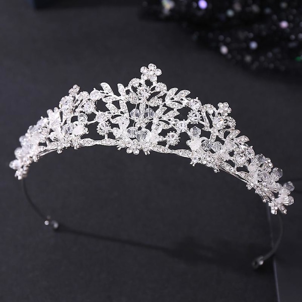 Bröllopshuvudbonader lyxig legering mosaik med strass kristaller pannband för kvinnligt bröllopshår Silver